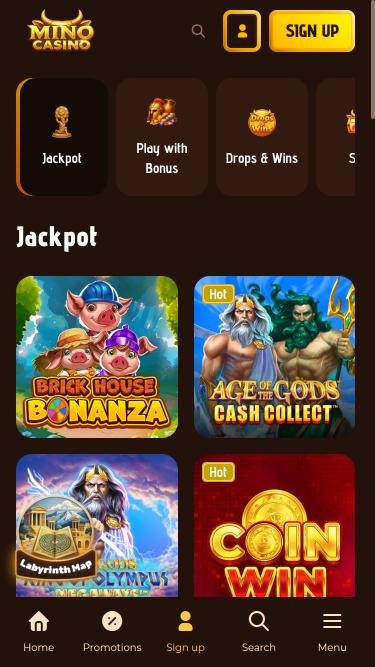 Página móvil del jackpot del Casino Mino