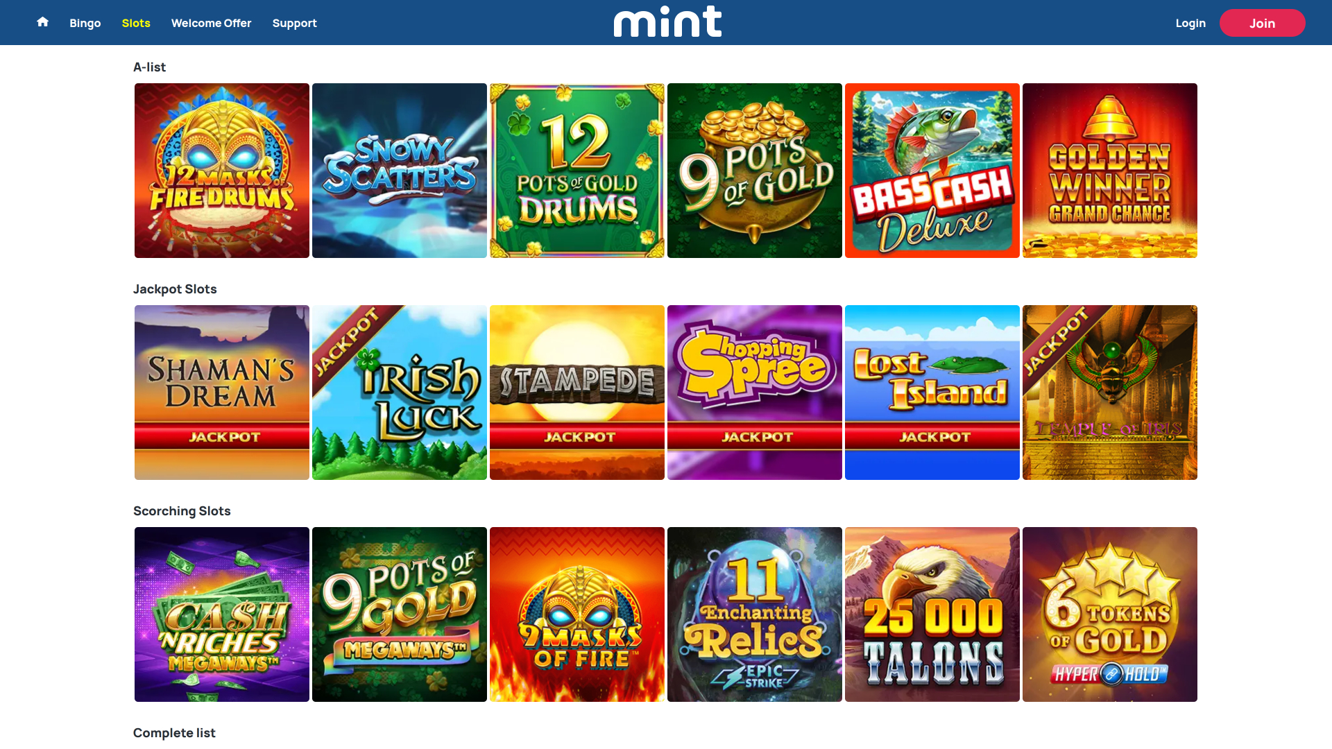 Mint Bingo Casino Desktop Jackpot