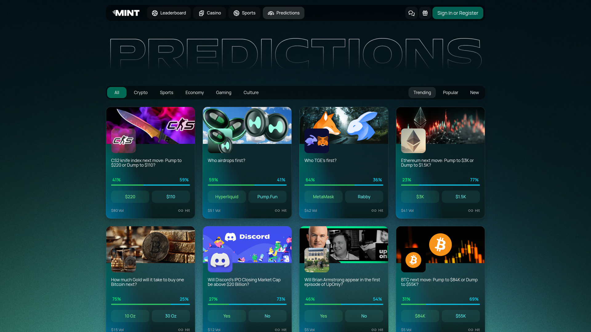 Predicciones de escritorio de Mint.io