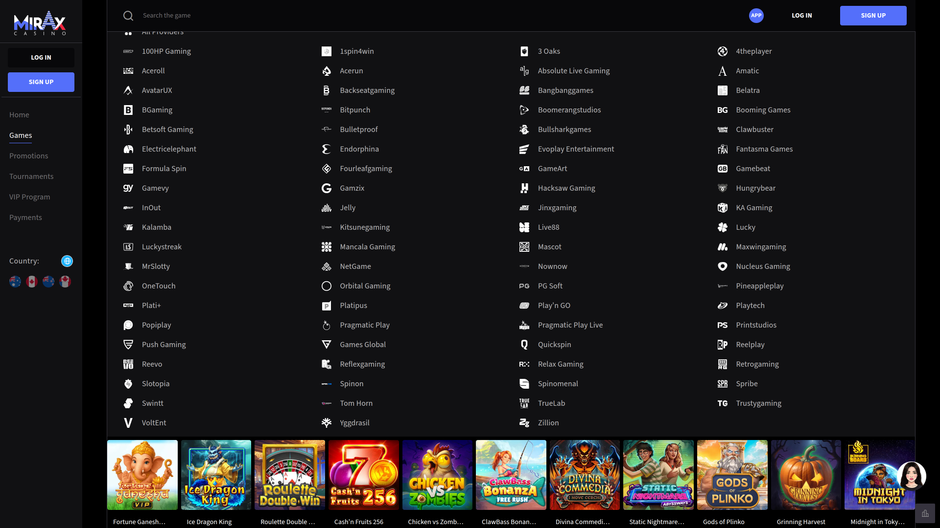 Développeurs du jeu de casino Mirax pour ordinateur