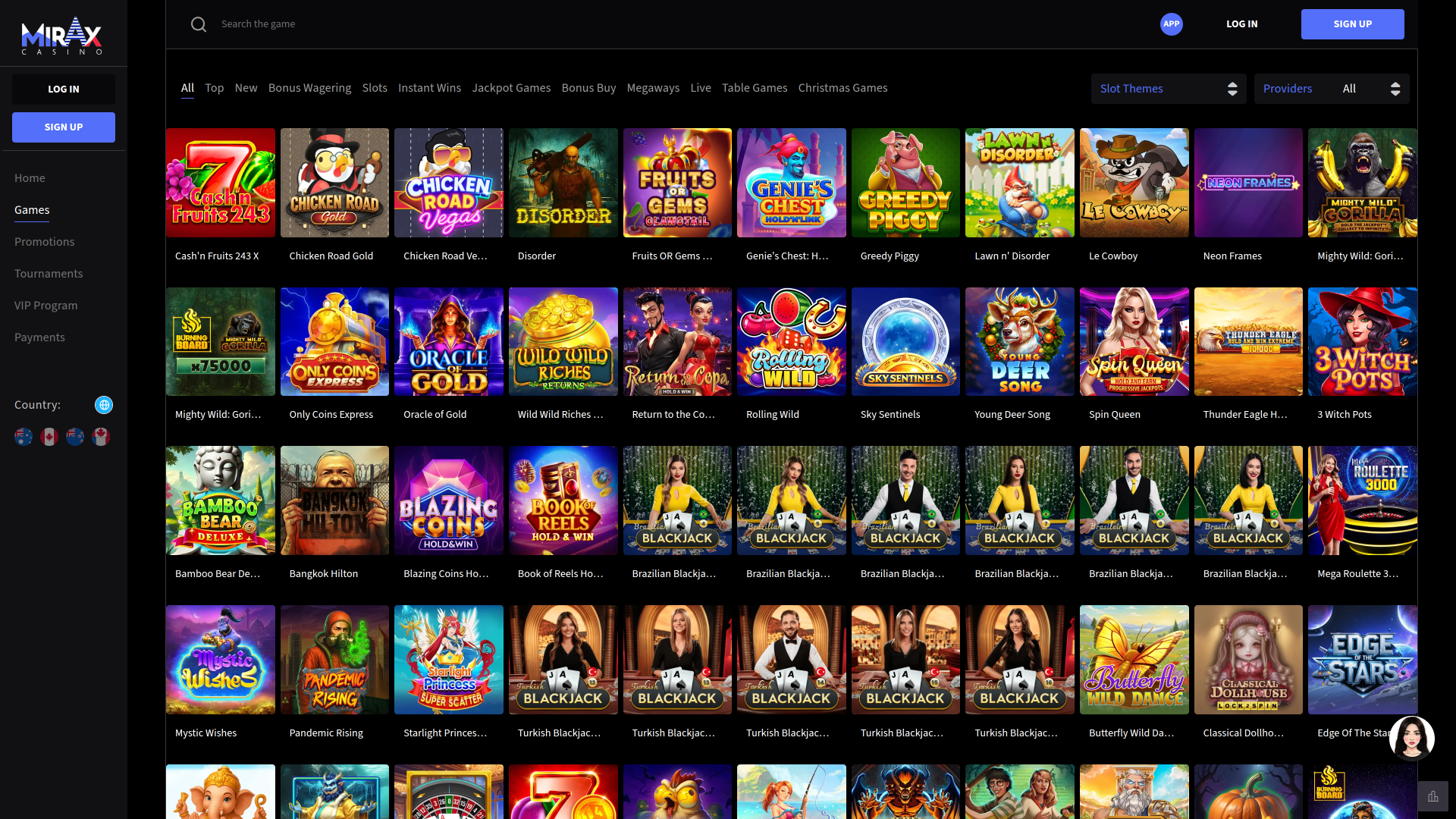 Jeux de casino Mirax pour ordinateur