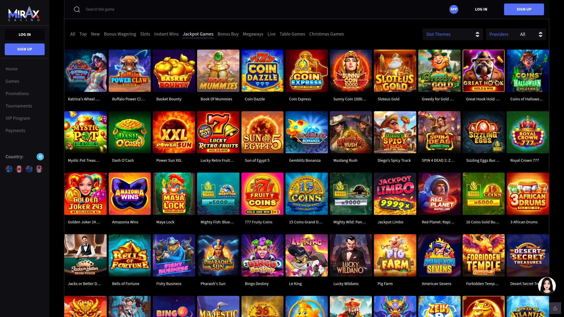 Jackpot du casino Mirax sur ordinateur