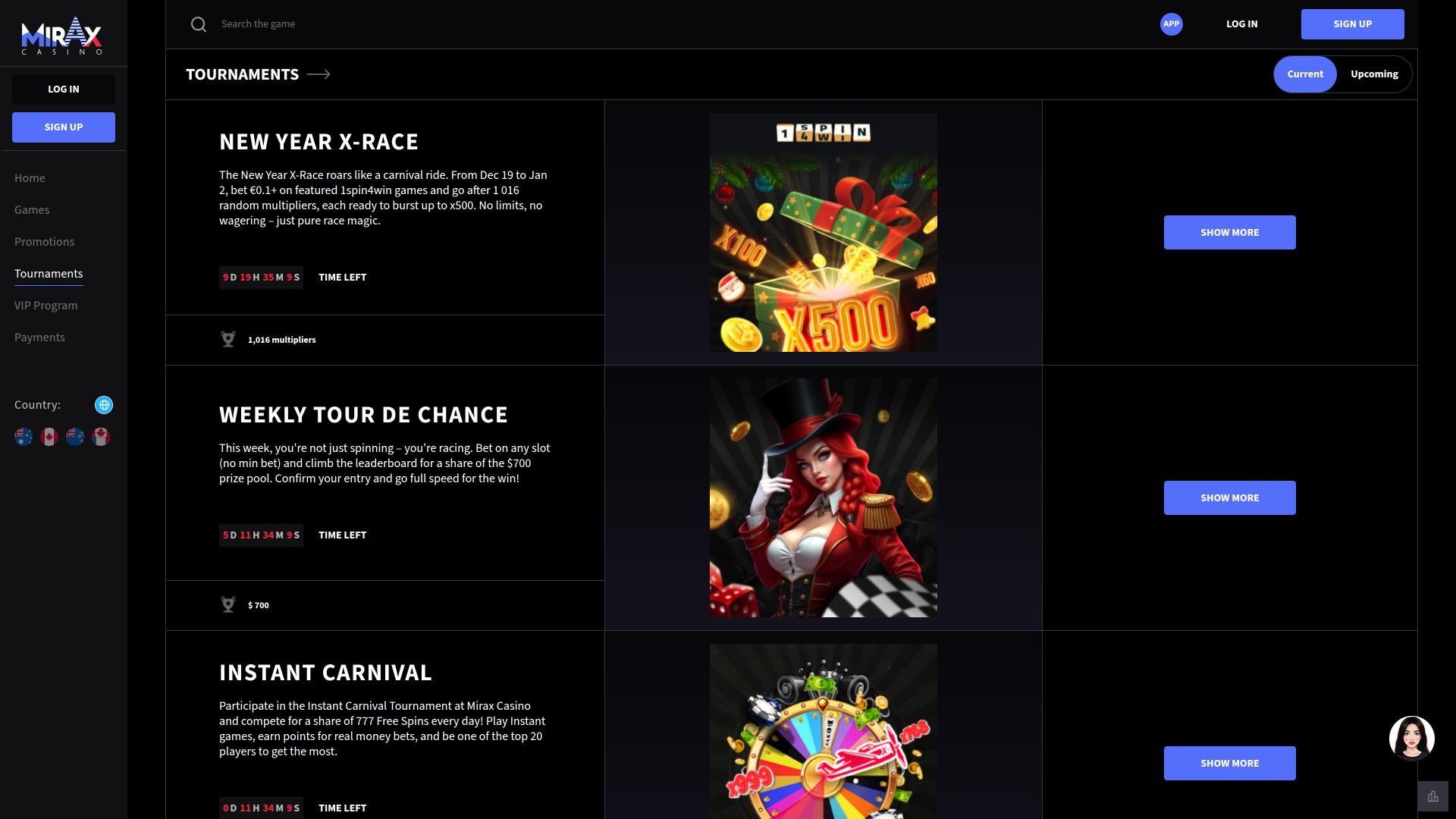 Tournois sur ordinateur du casino Mirax