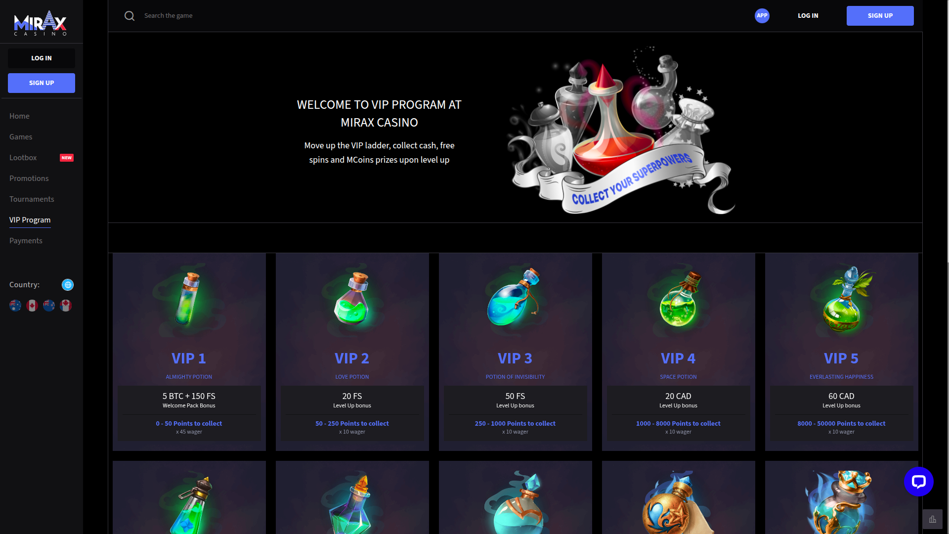 Mirax Casino Desktop VIP Program