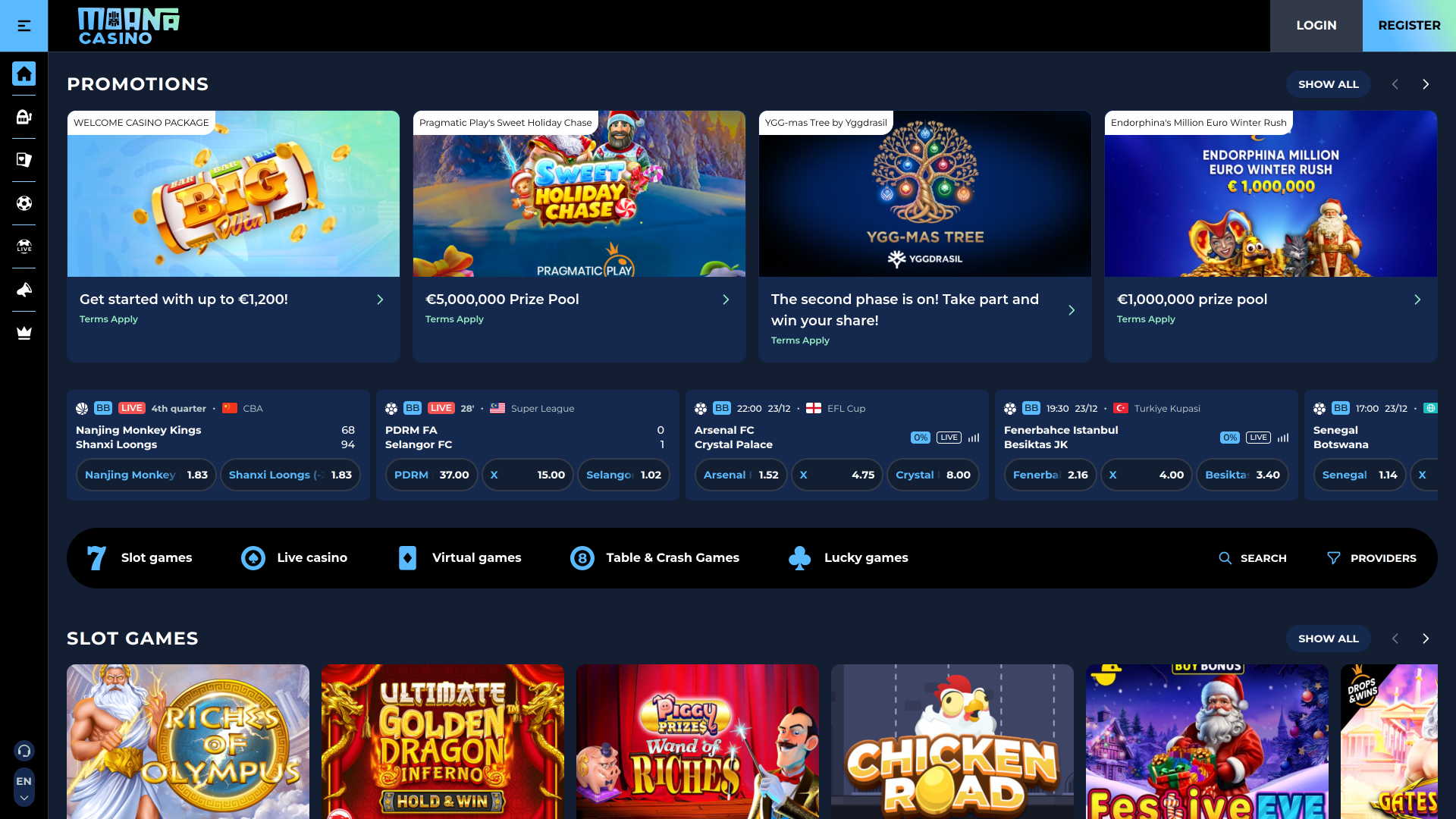 Page d'accueil du casino Moana pour ordinateur