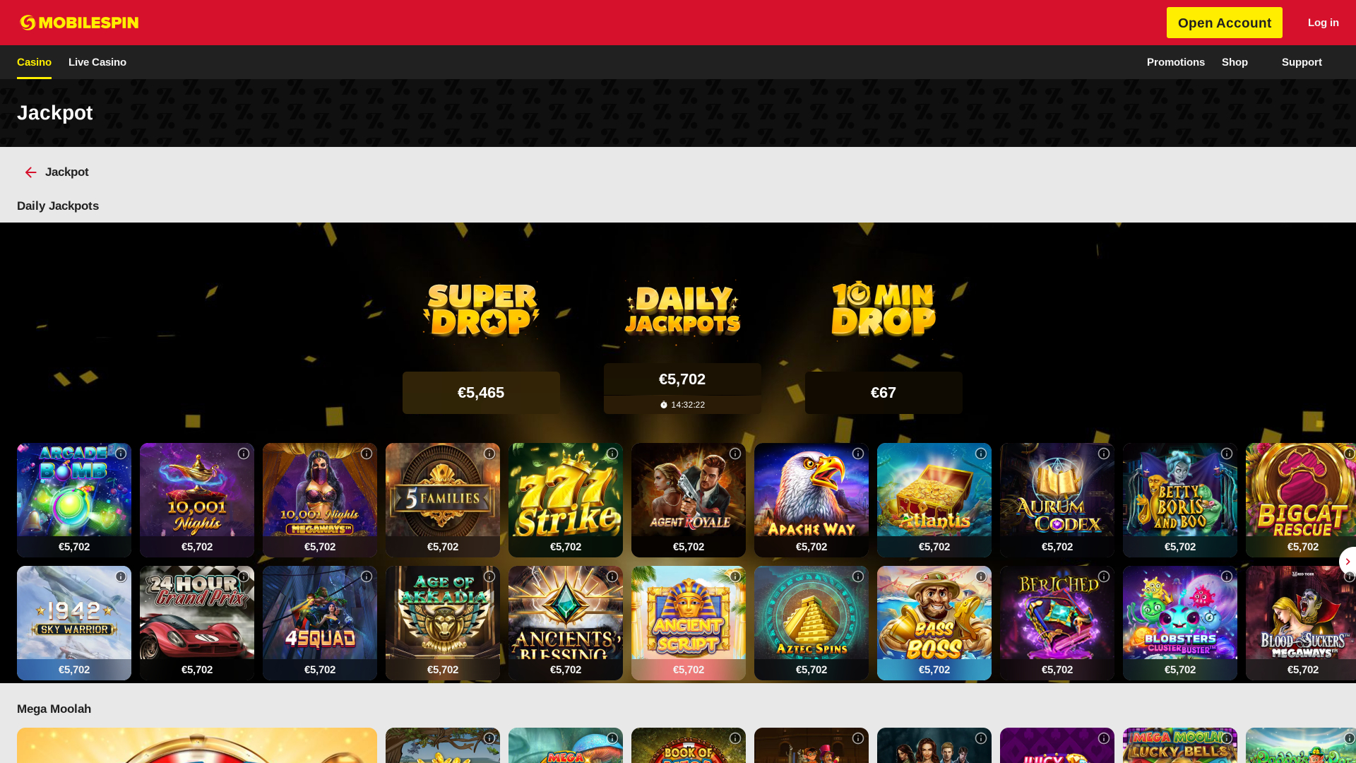 Jackpot desktop del casinò MobileSpin