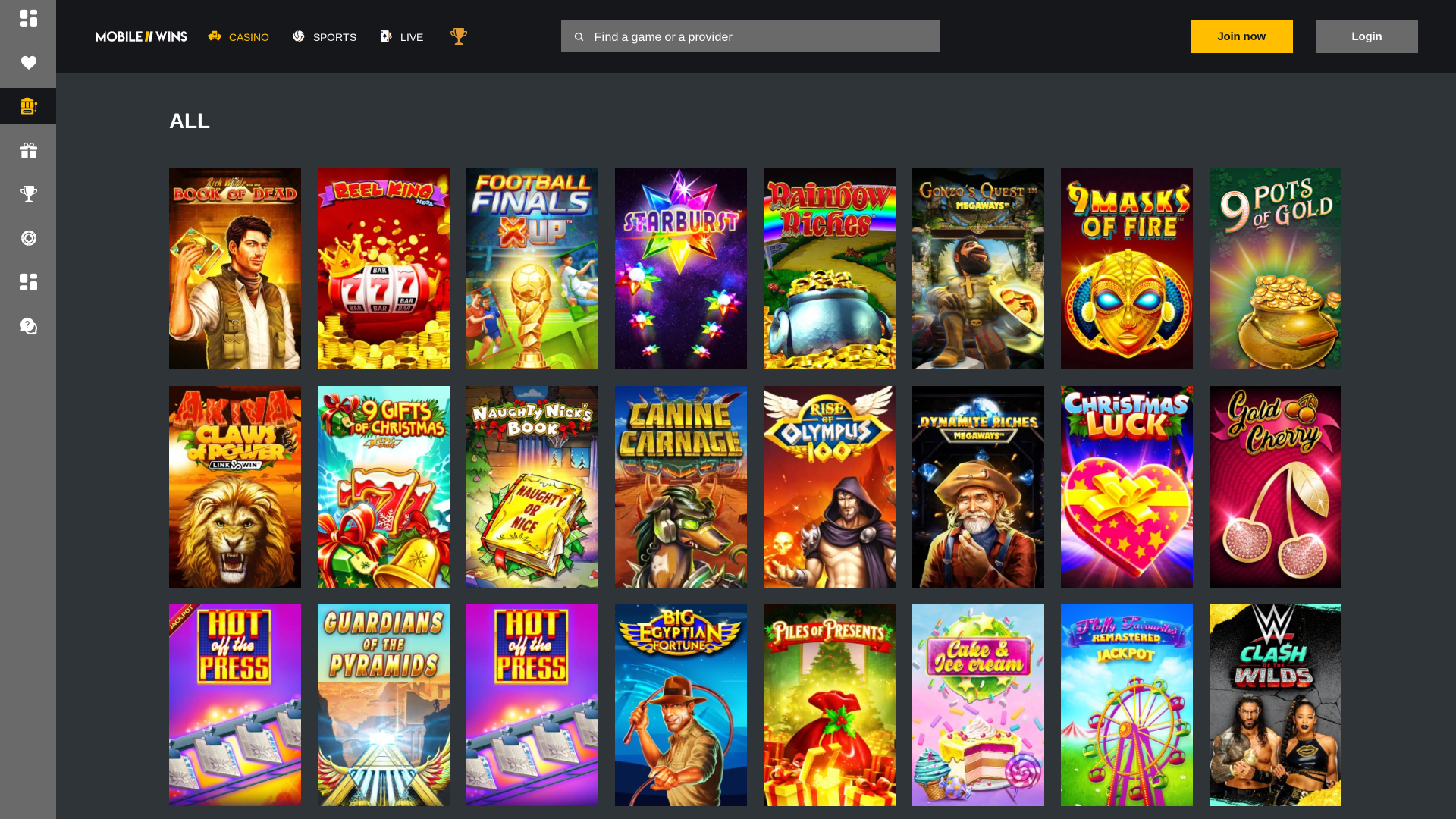 MobileWins Casino Desktop Games