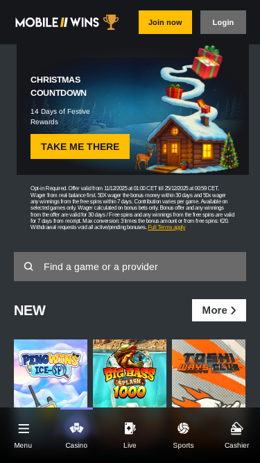 MobileWins Casino Mobile Homepage