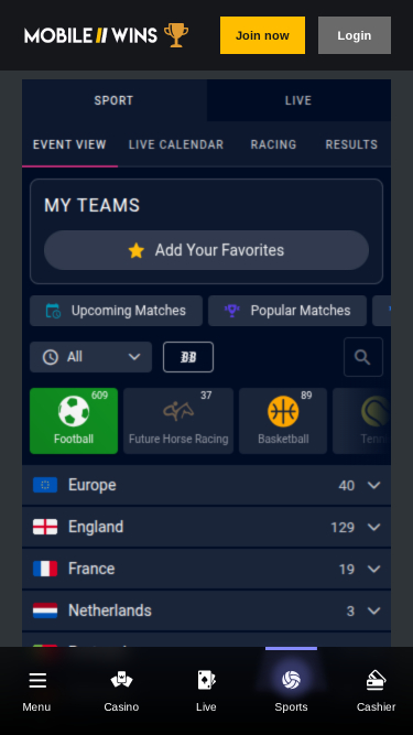 MobileWins Casino Mobile Sportsbook