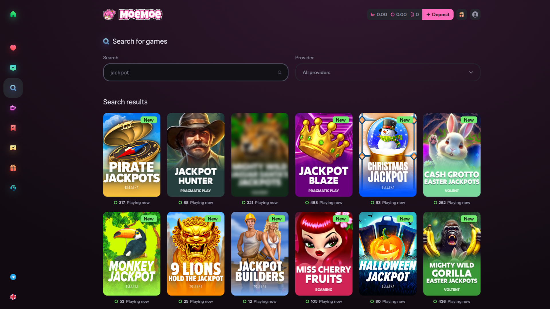 Jackpot du casino MoeMoe sur ordinateur