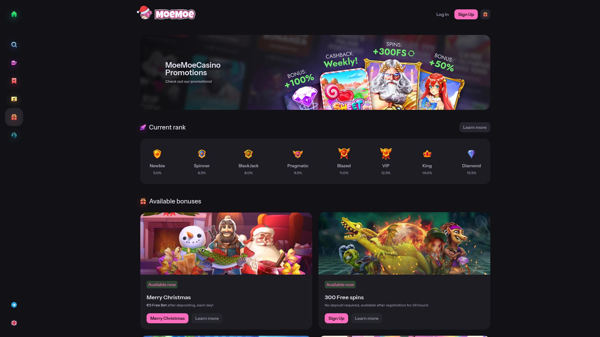 Promociones del Casino MoeMoe para escritorio