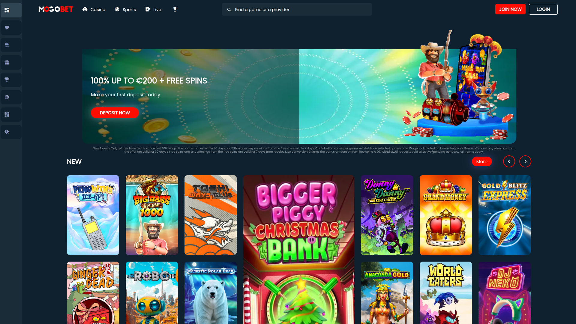 MogoBet Casino Desktop Homepage