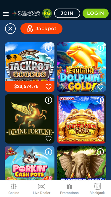 Jackpot mobile du casino Mohegan Sun