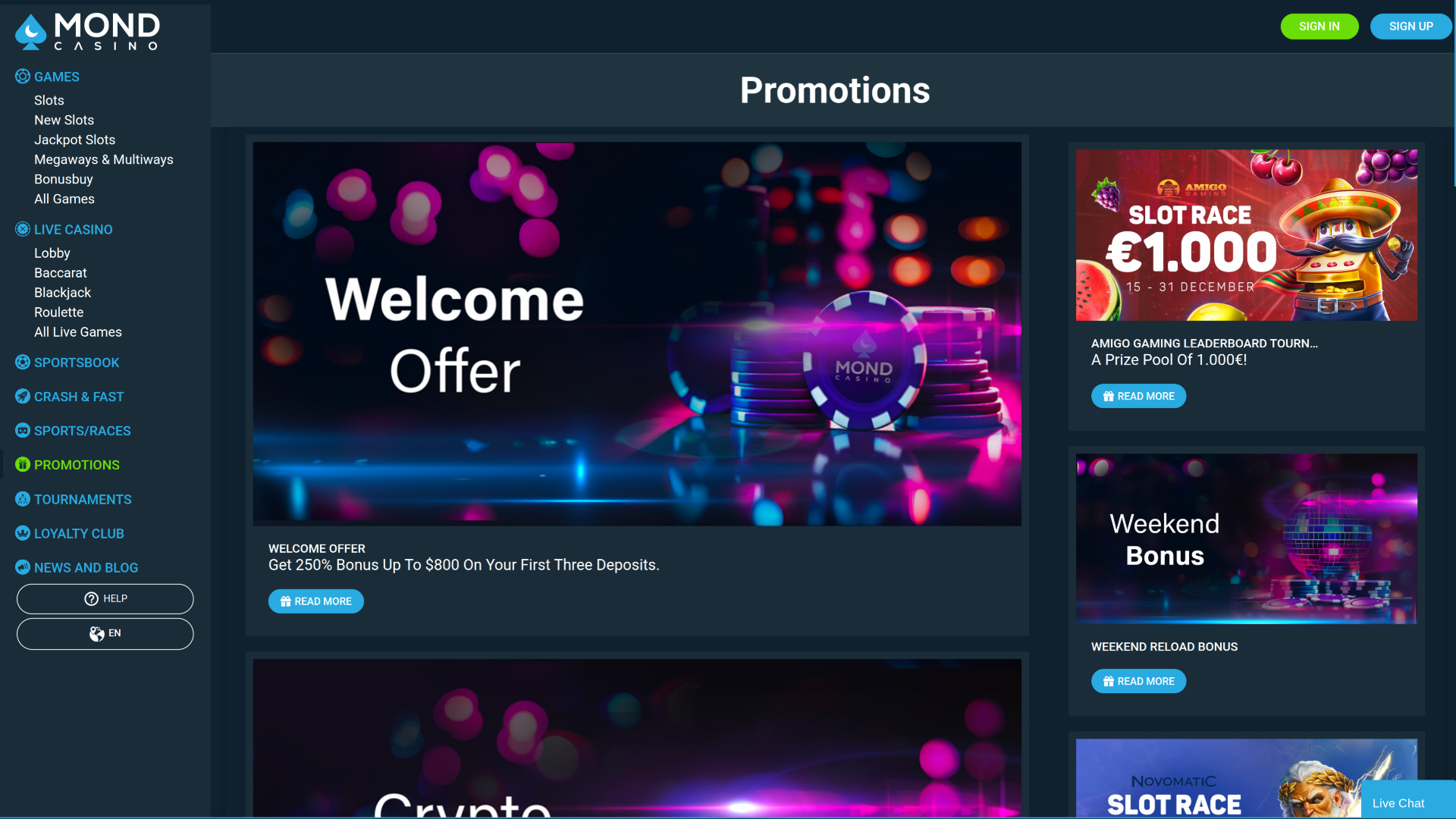 Promotions mobiles du casino Mond