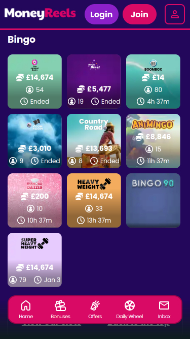 Bingo mobile du casino Money Reels