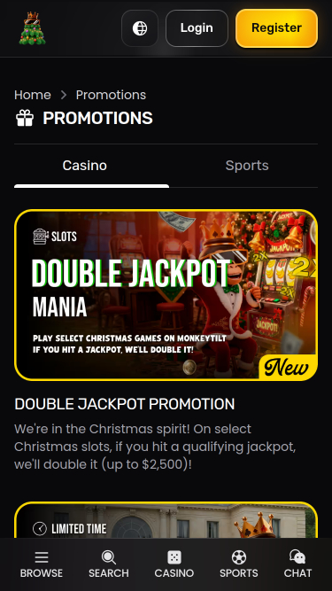 Promotions mobiles du casino Monkey Tilt
