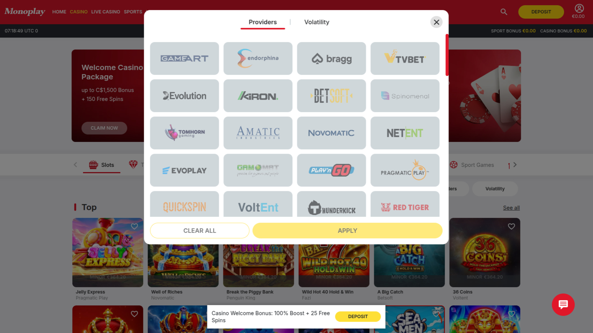 MonoPlay Casino-Spielentwickler Desktop