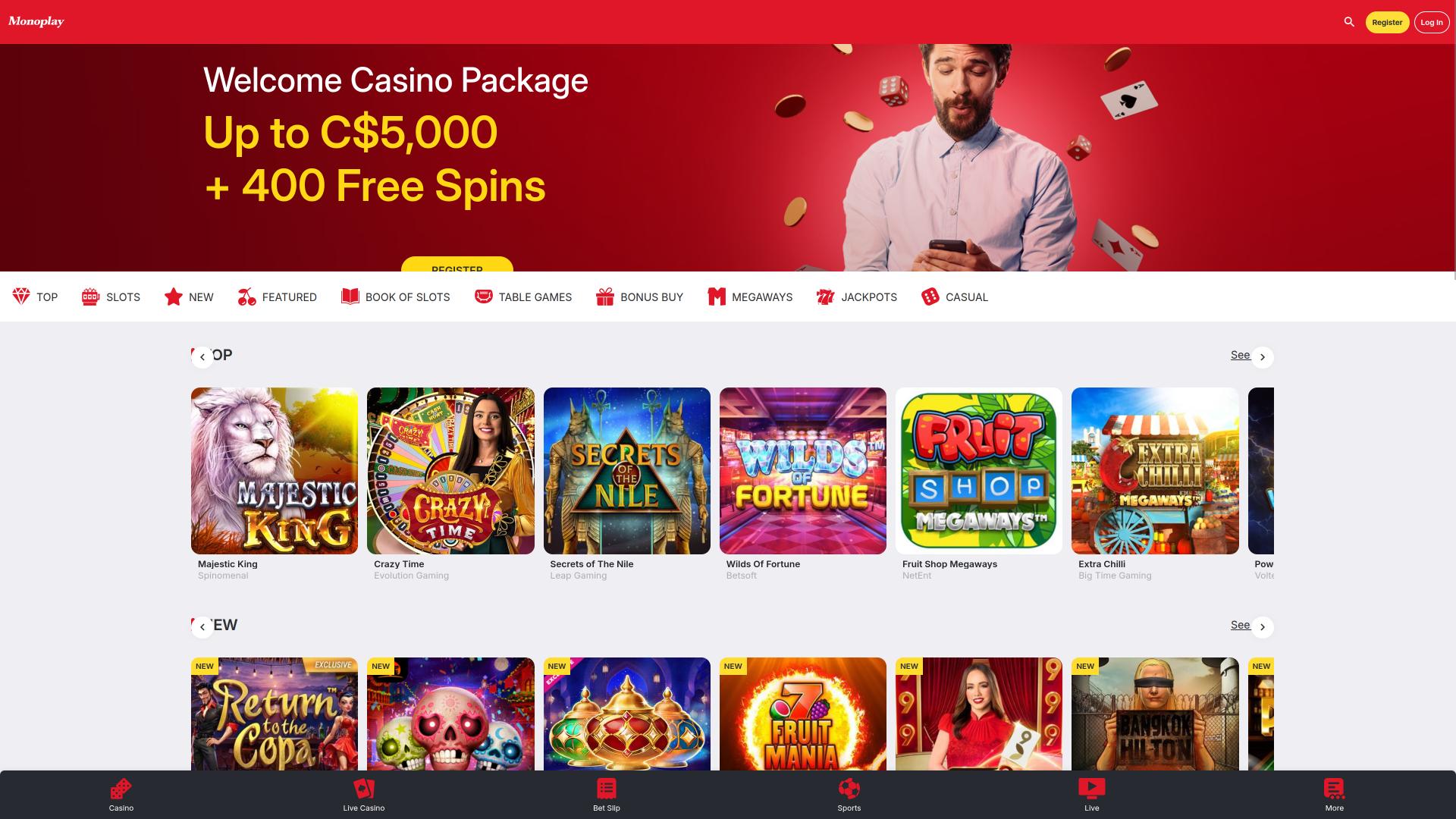 MonoPlay Casino Startseite Desktop