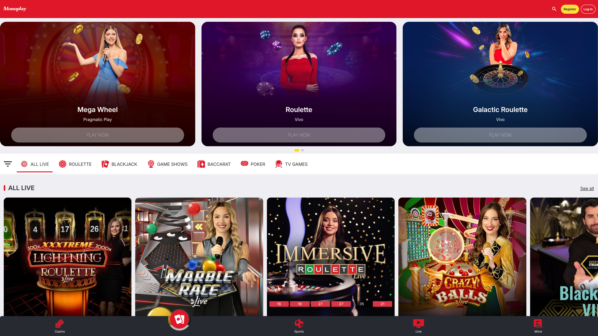 MonoPlay Casino Live-Dealer Desktop