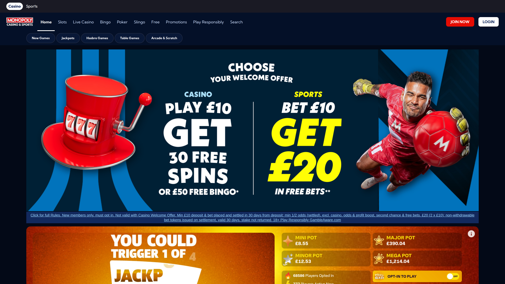 Monopoly Casino Desktop-Startseite