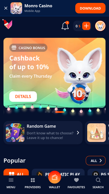 Мобильная версия сайта Monro Casino