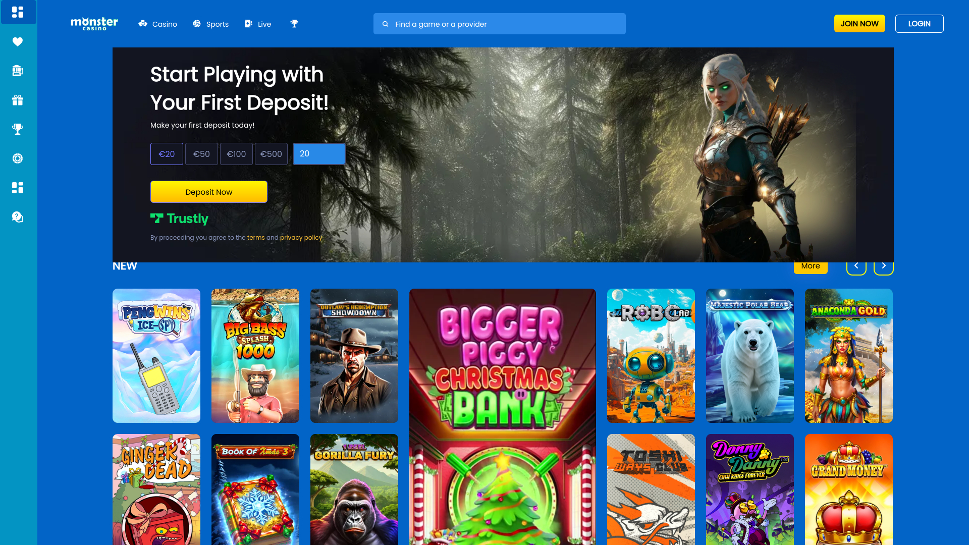 Monster Casino Desktop-Startseite