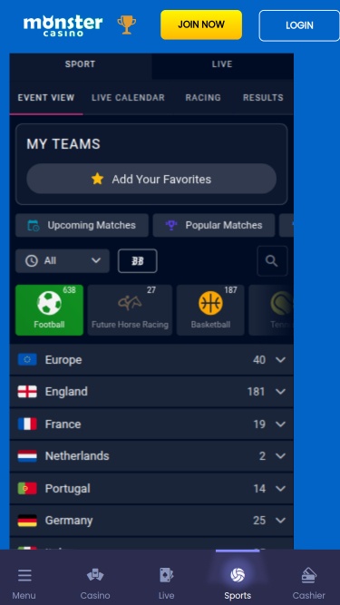 Monster Casino Mobile Live-Sport