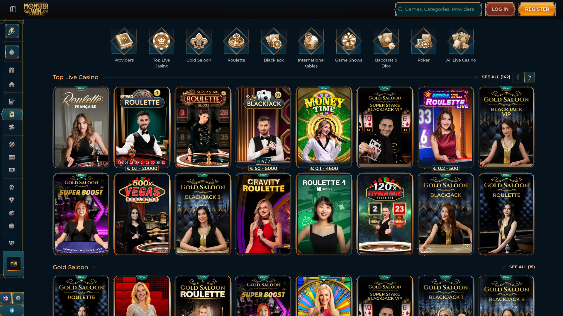 Casino Monster Win sur ordinateur avec croupier en direct