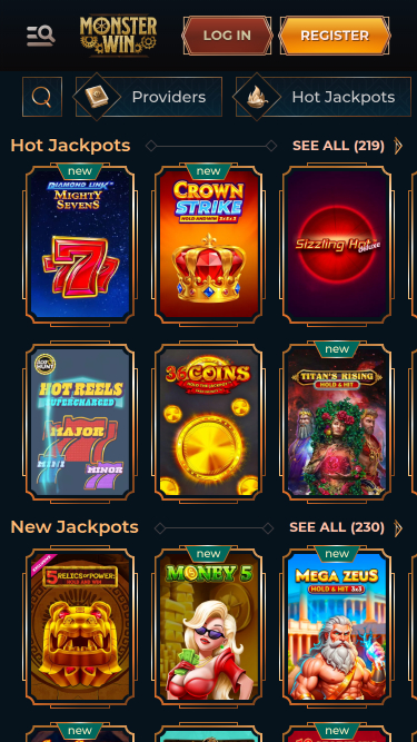 Jackpot mobile du casino Monster Win