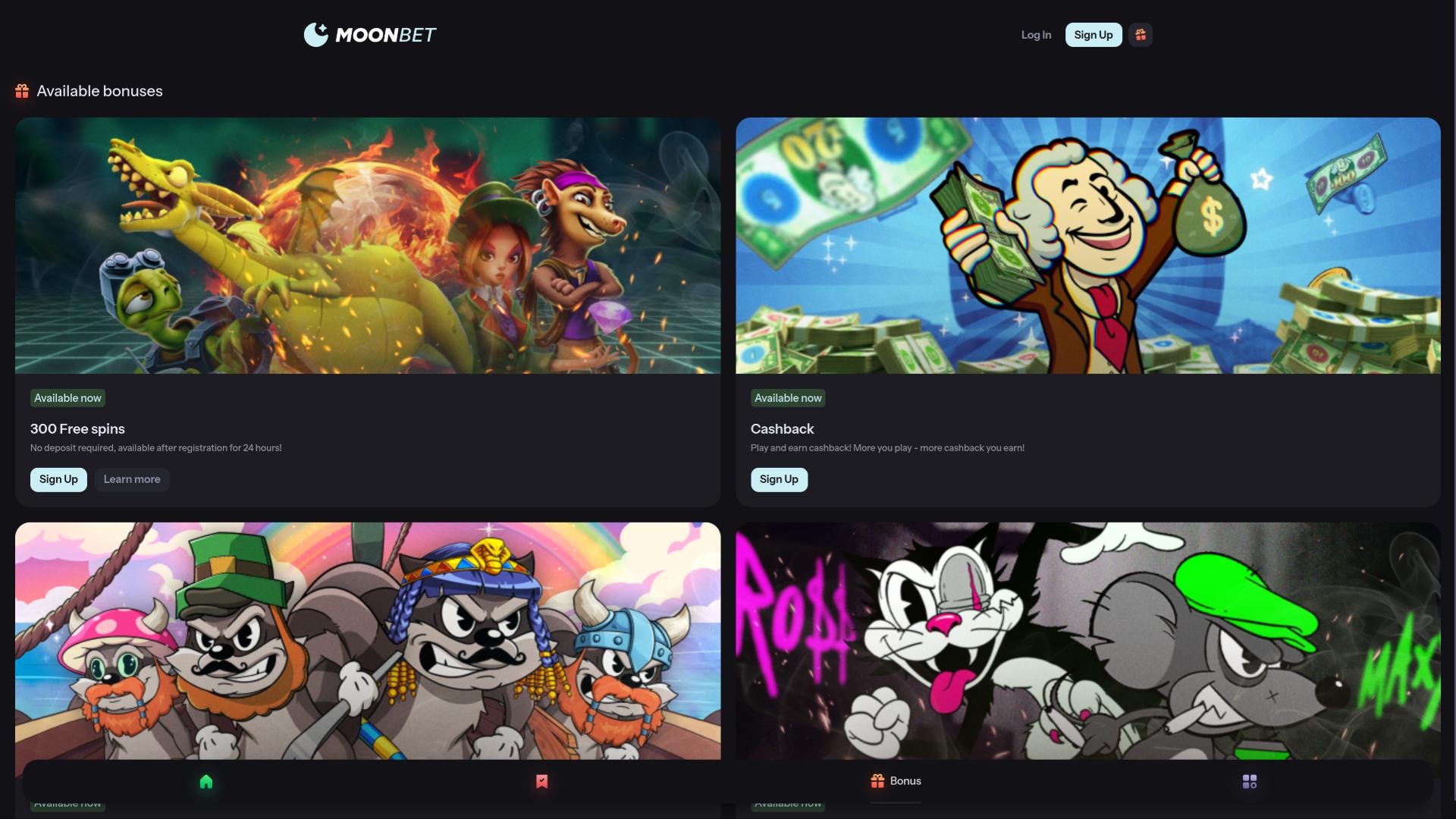 Pagina delle promozioni del casinò MoonBet