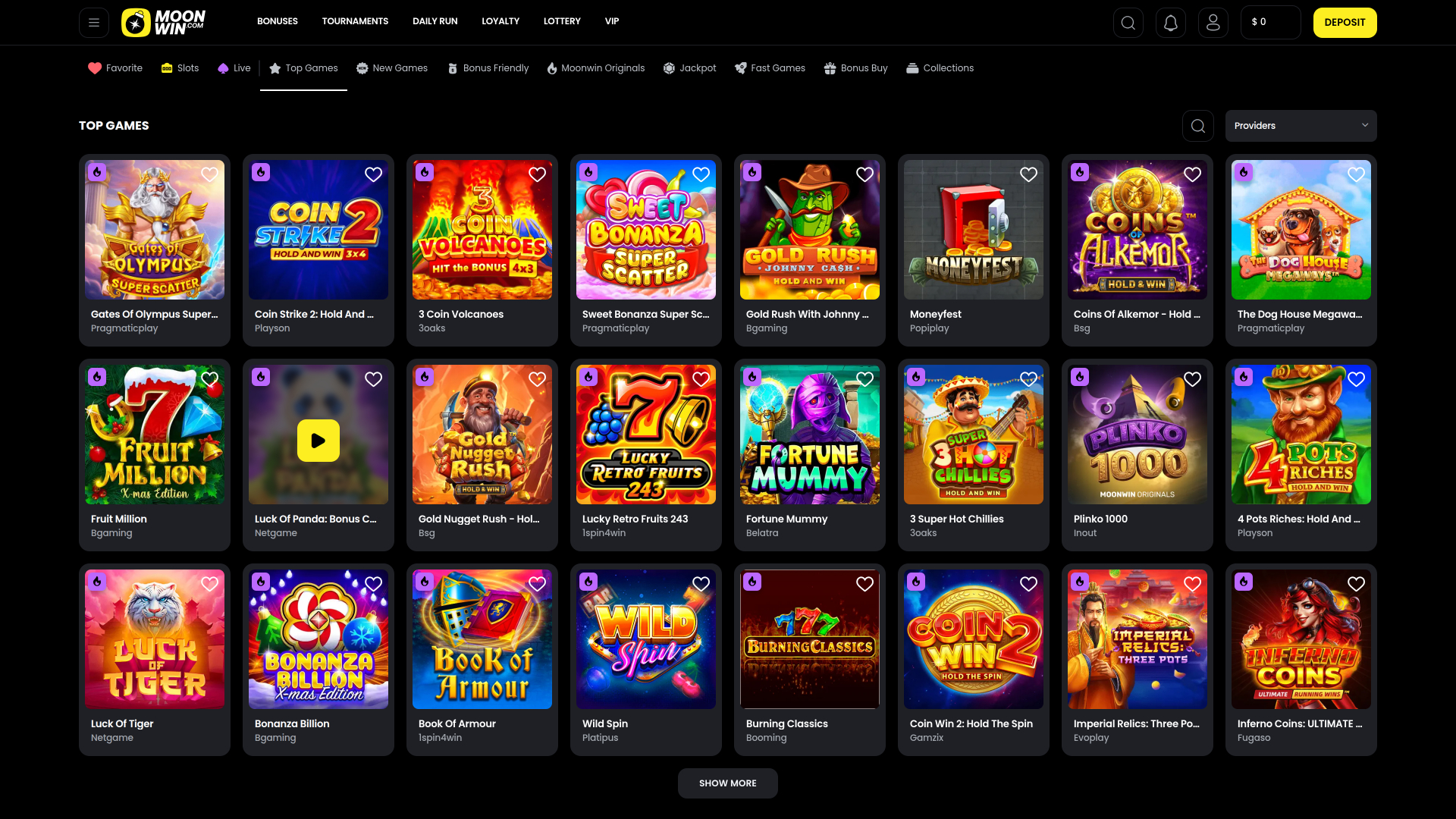 Jeux de casino Moonwin sur ordinateur