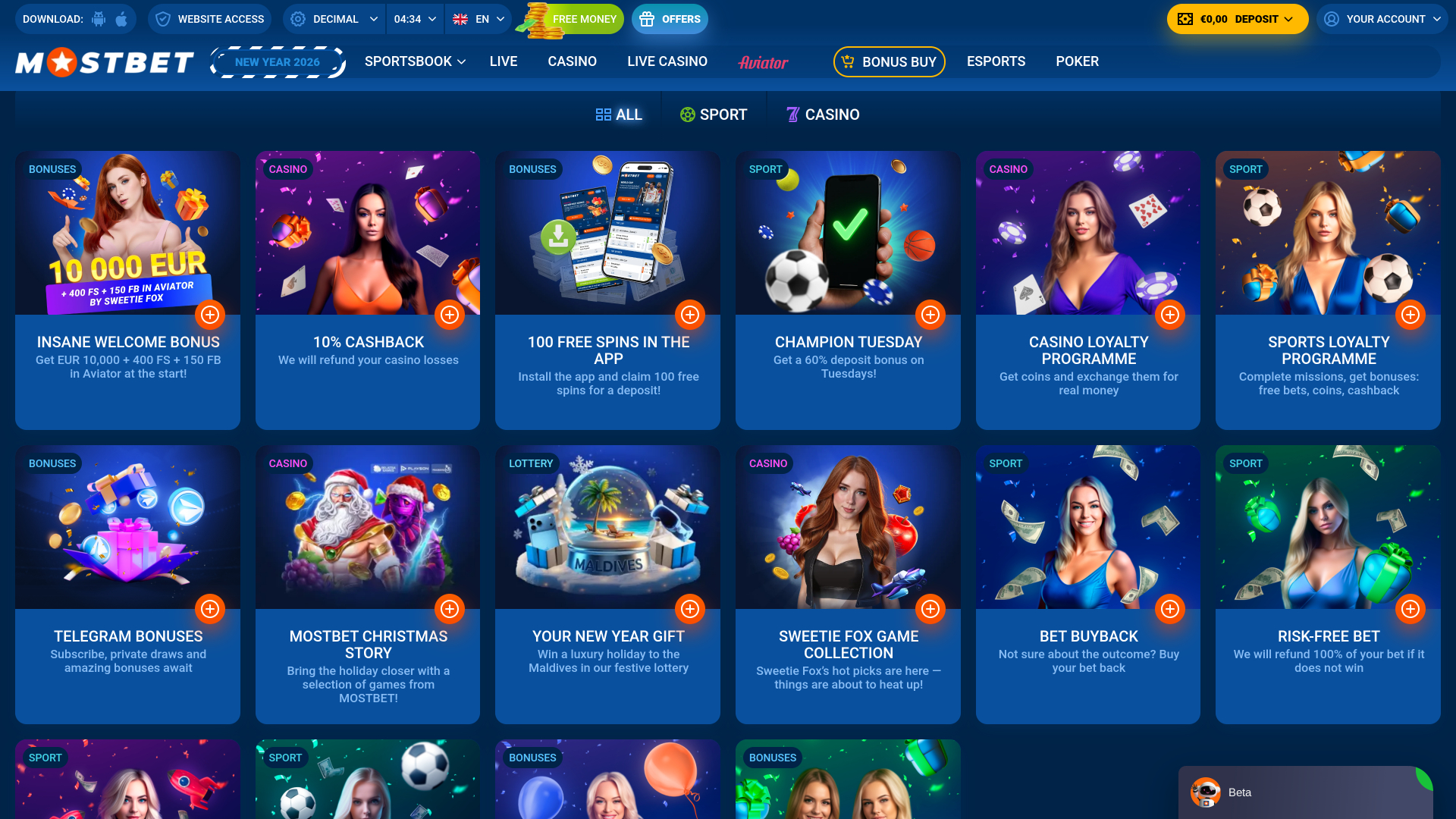 Promociones de escritorio del casino Mostbet