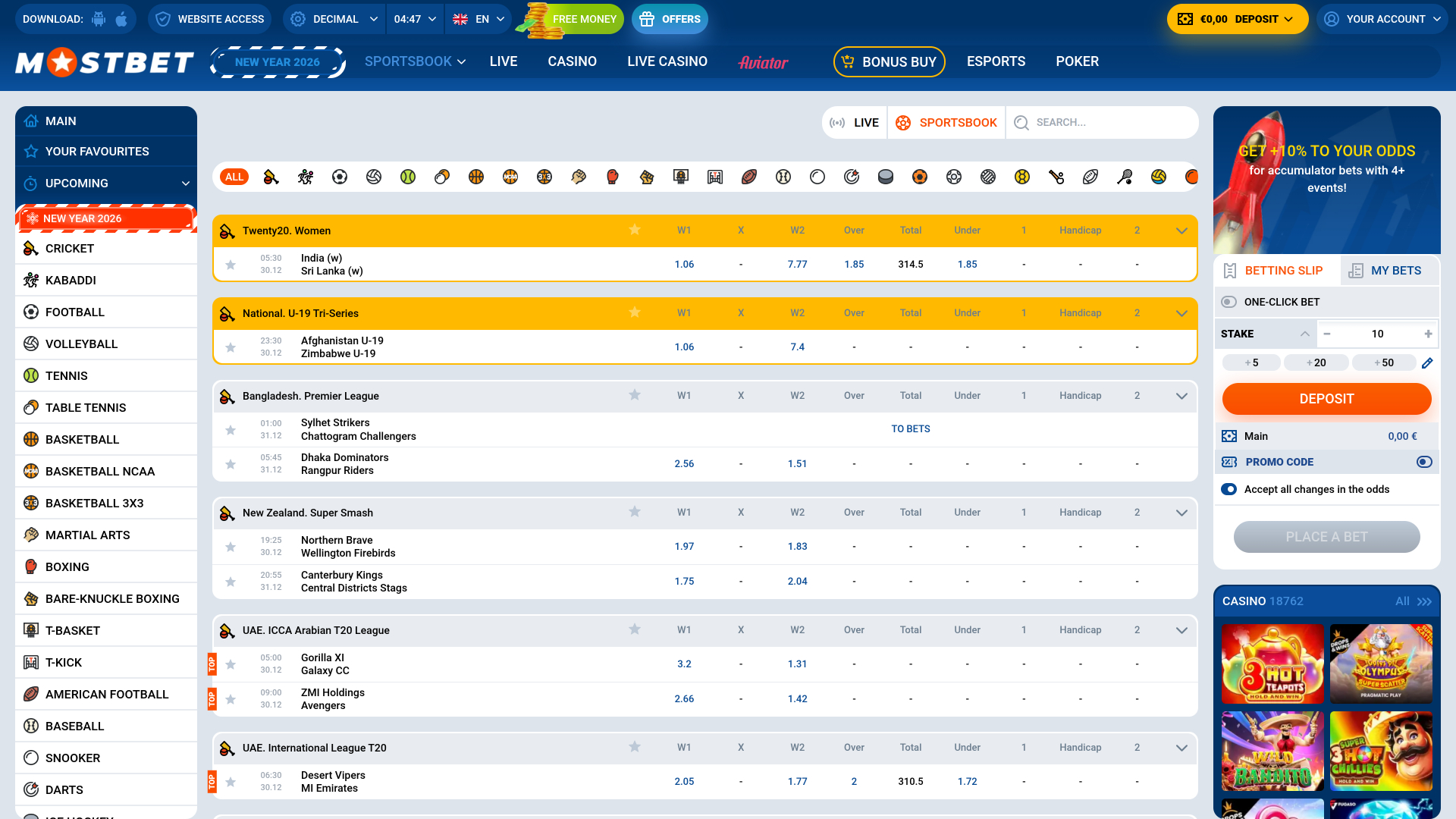 Apuestas deportivas de escritorio del casino Mostbet