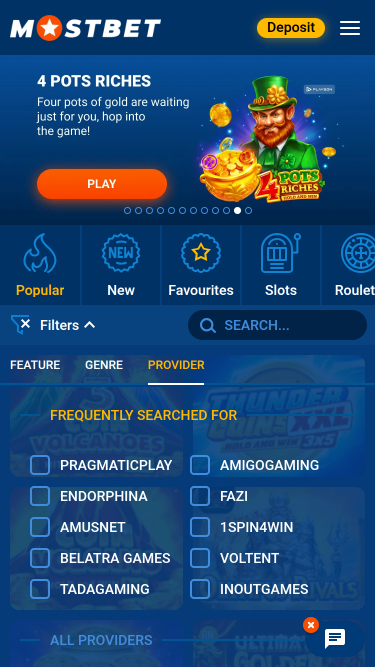 Desarrolladores de juegos móviles de Mostbet Casino