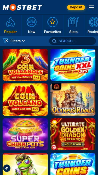 Jackpot móvil del casino Mostbet