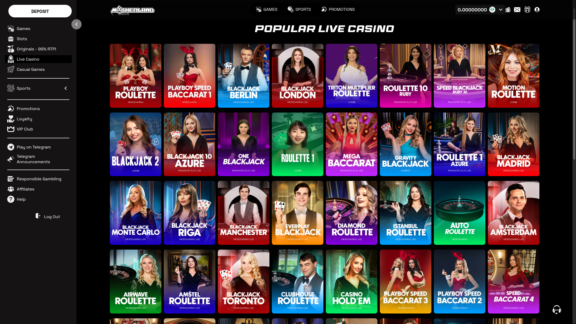 Casino Motherland sur ordinateur avec croupier en direct