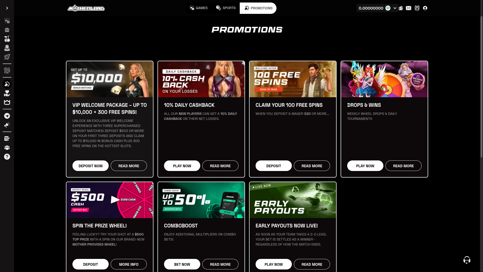 Promotions sur ordinateur de bureau du casino Motherland