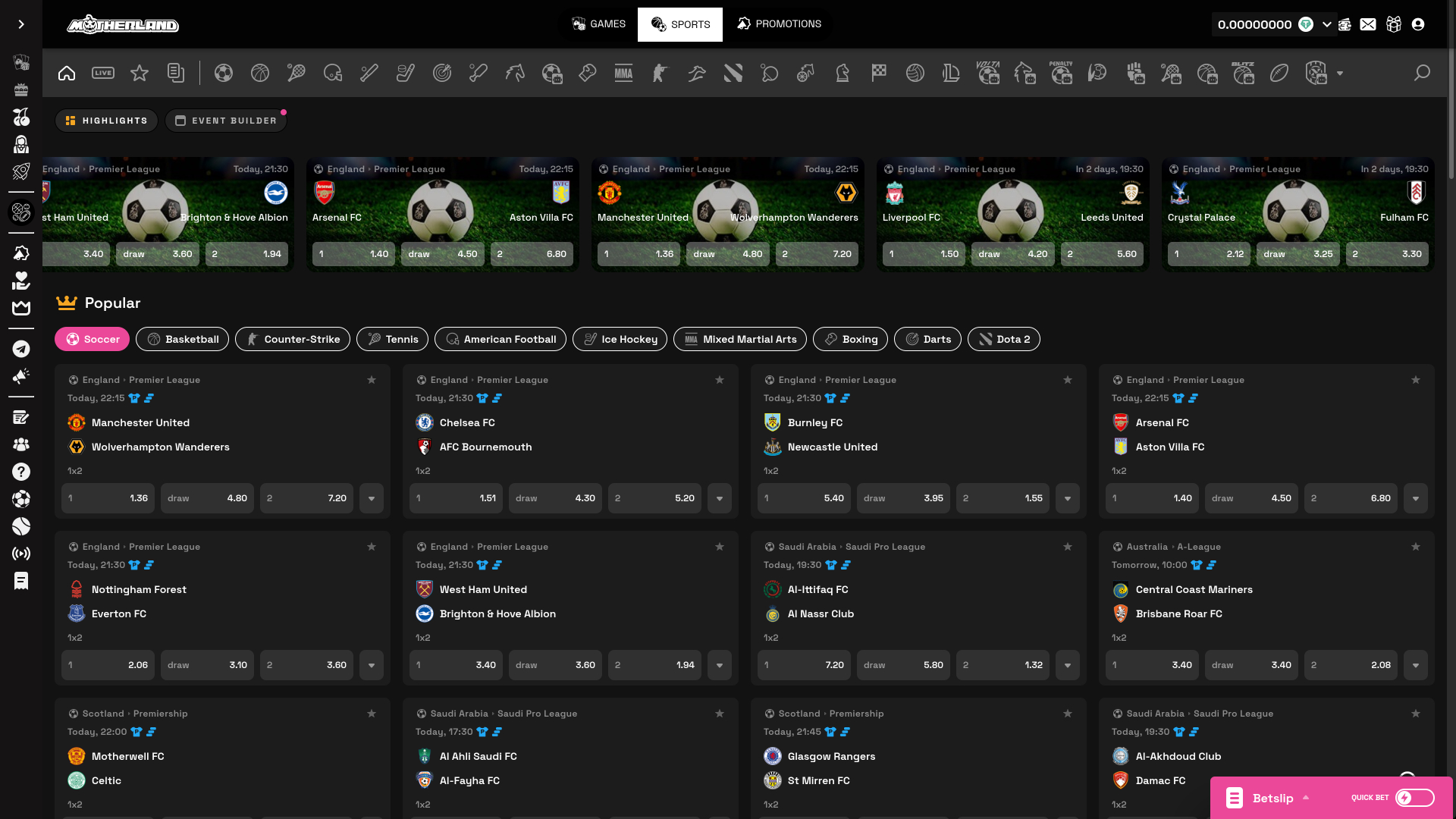 Sports sur ordinateur de bureau du casino Motherland
