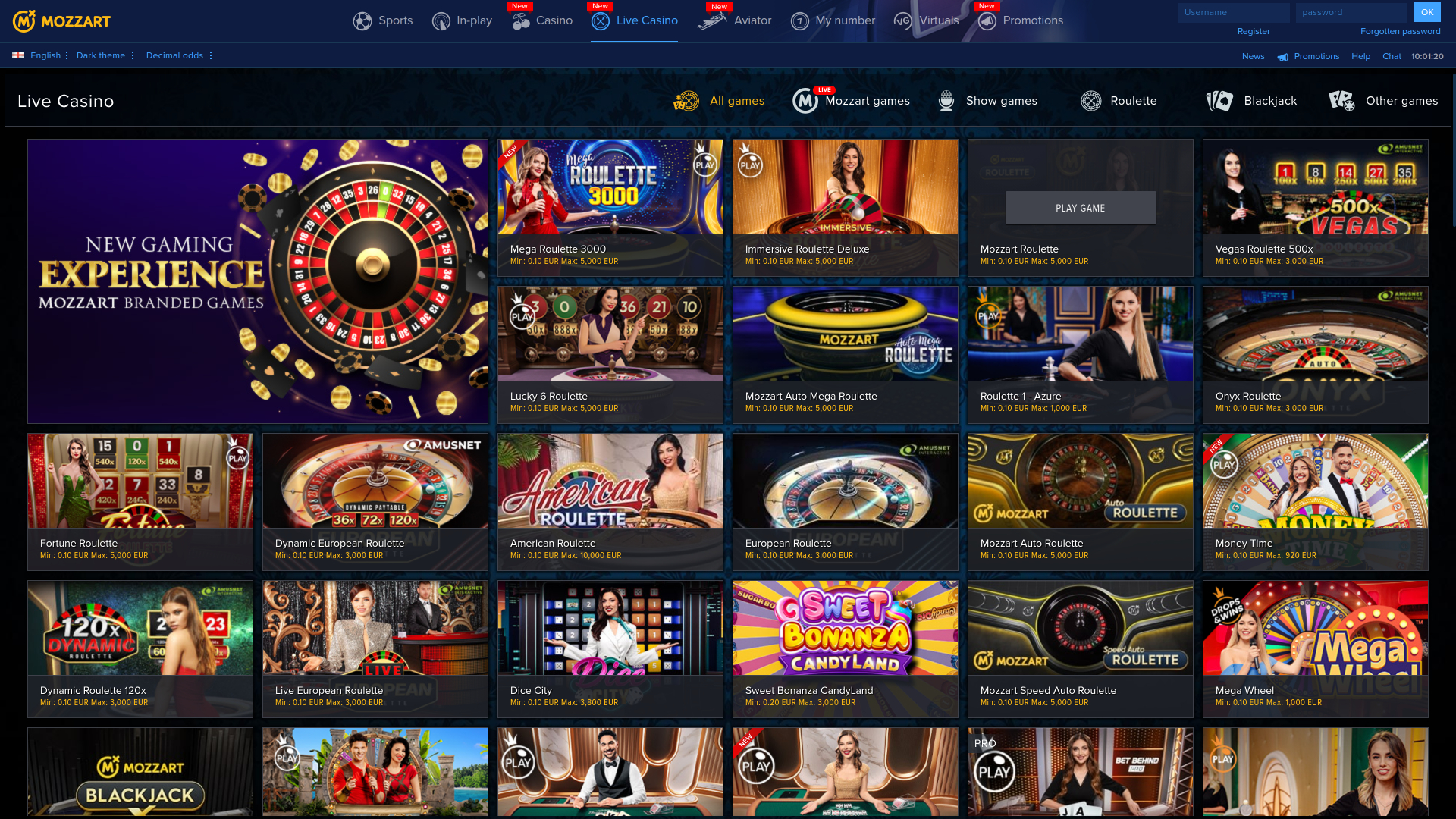 Casino Mozzart sur ordinateur avec croupier en direct
