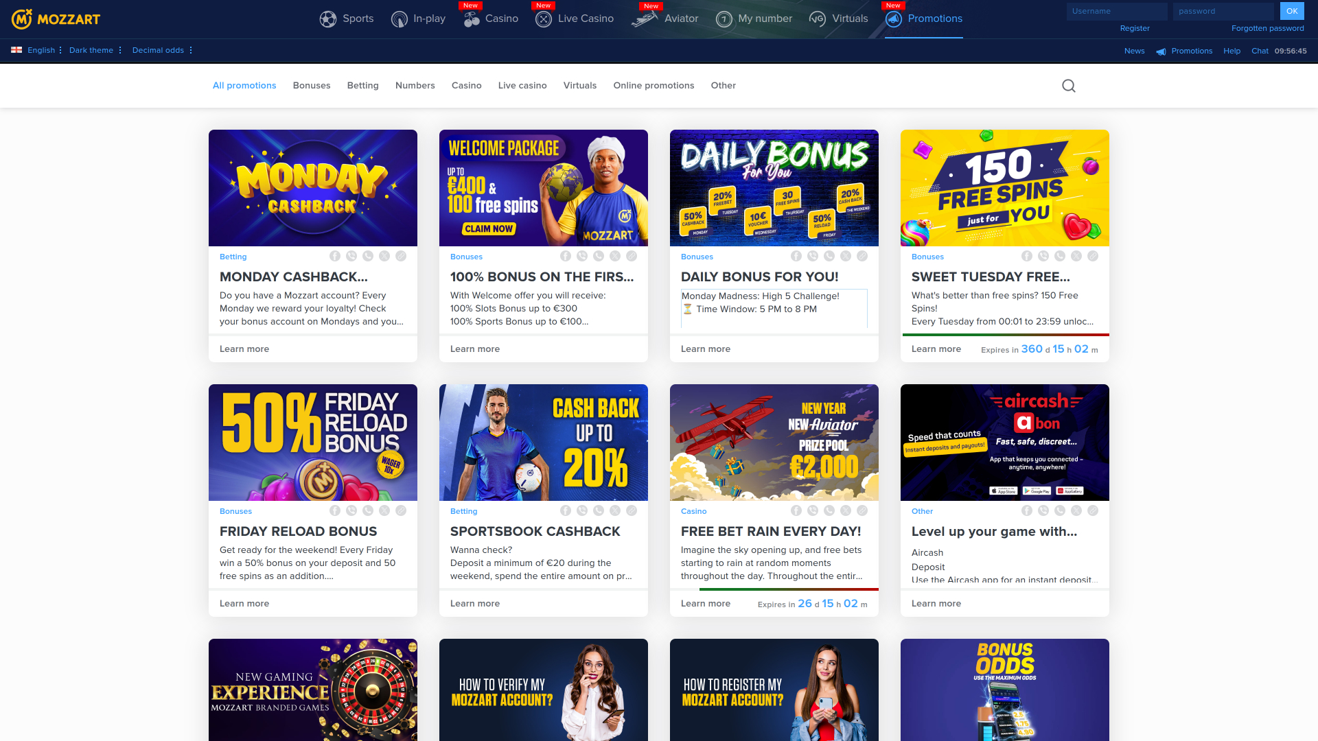 Promotions de bureau du casino Mozzart