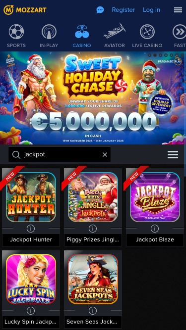 Jackpot mobile du casino Mozzart