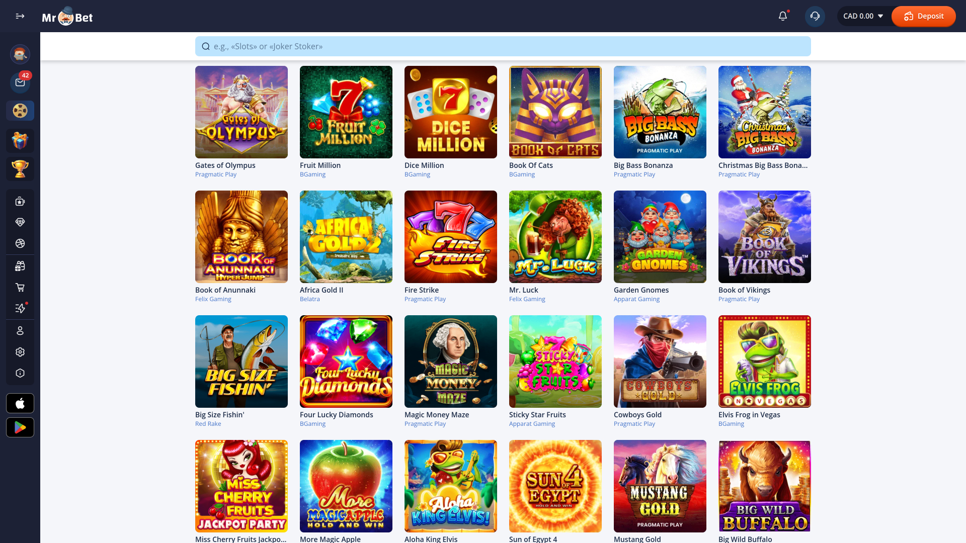 Giochi desktop del casinò Mr Bet