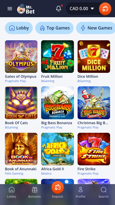 Giochi per cellulari del casinò Mr Bet