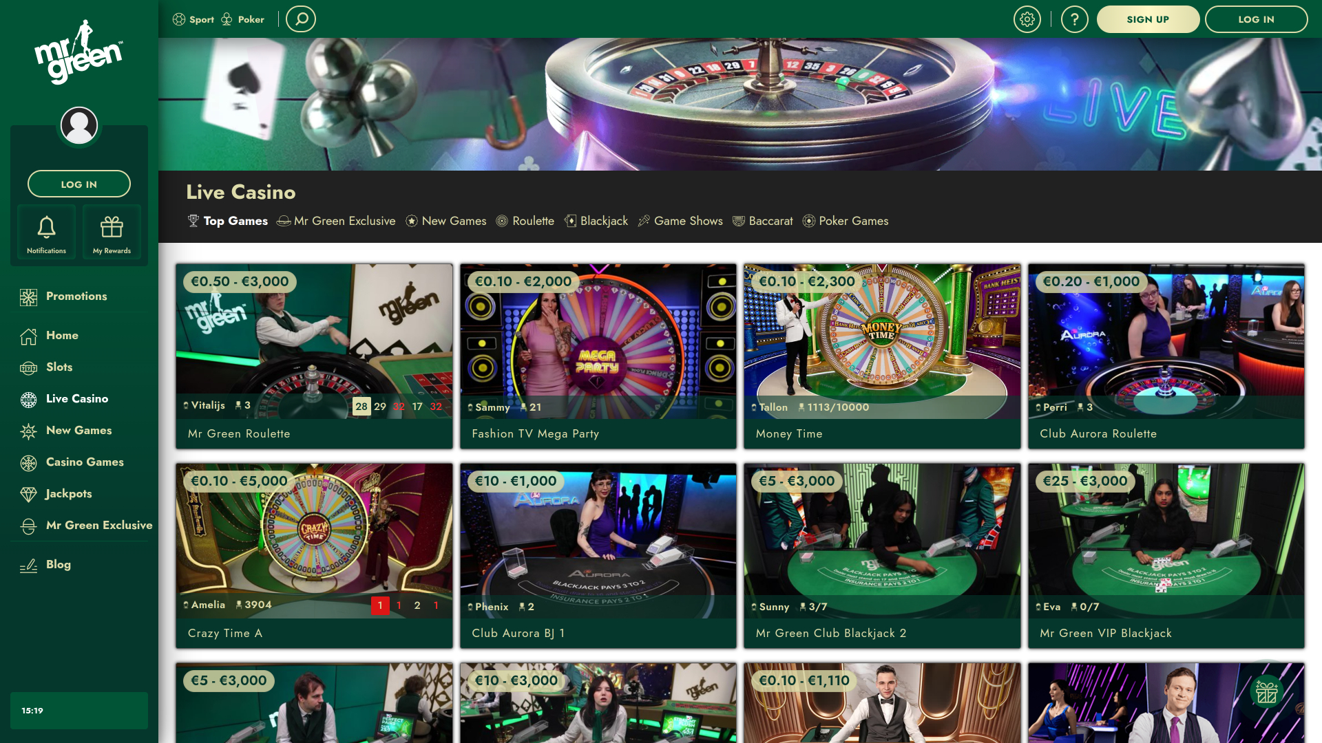 Mr Green Casino Desktop Live-Dealer
