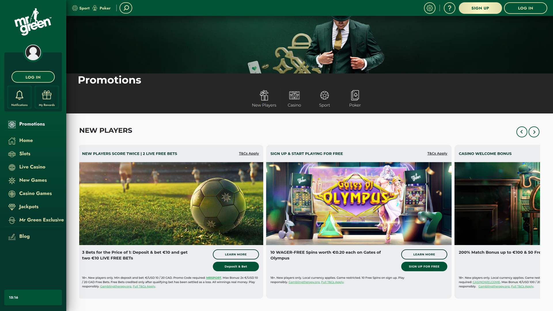 Mr Green Casino Desktop-Aktionen