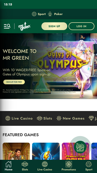 Mr Green Casino Mobile Homepage
