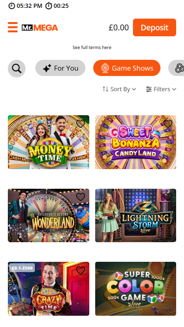 Jeux mobiles de Mr Mega Casino