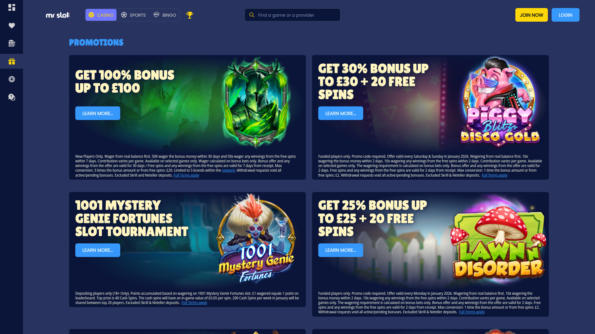 Promotions pour ordinateur de bureau du casino Mr Slot