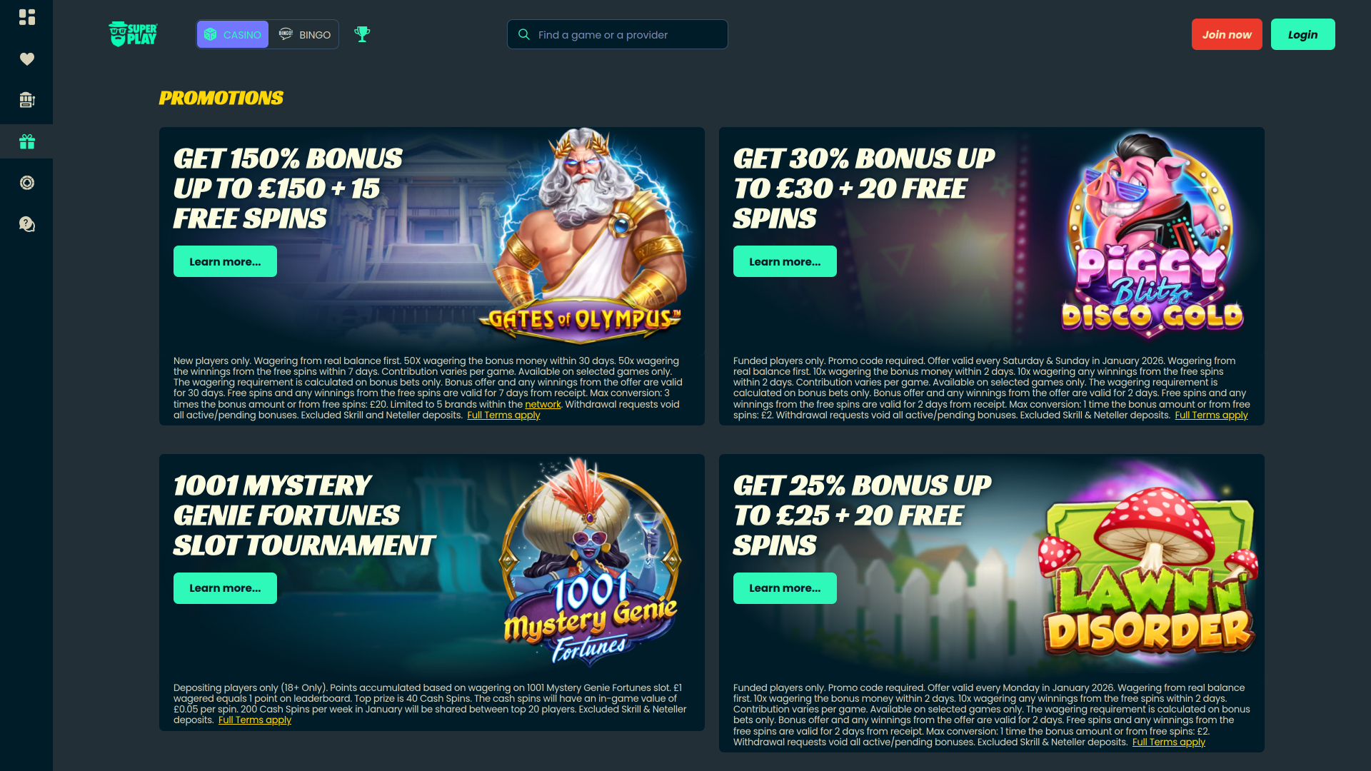 Promotions pour ordinateur de bureau du casino Mr SuperPlay