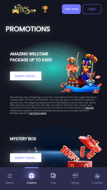 Promociones móviles del casino Mr Vegas